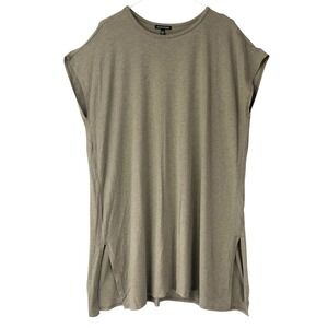Eileen Fisher Brown Tan Tunic Top L Pullover Crew Neck Cap Sleeve Side Slits